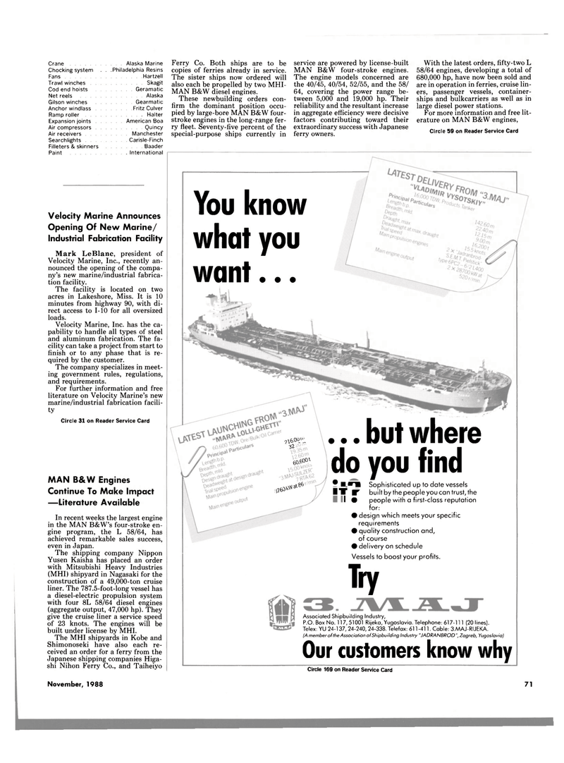Maritime Reporter Magazine, page 69,  Nov 1988