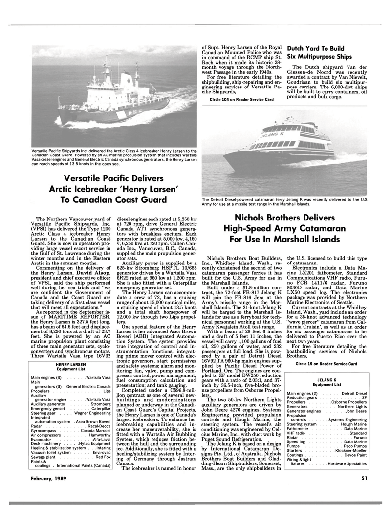 Maritime Reporter Magazine, page 49,  Feb 1989