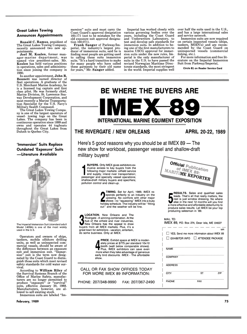 Maritime Reporter Magazine, page 71,  Feb 1989