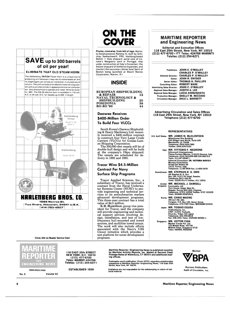 Maritime Reporter Magazine, page 2,  May 1990