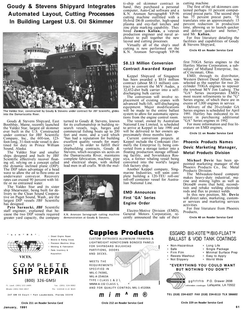 Maritime Reporter Magazine, page 57,  Jan 1991