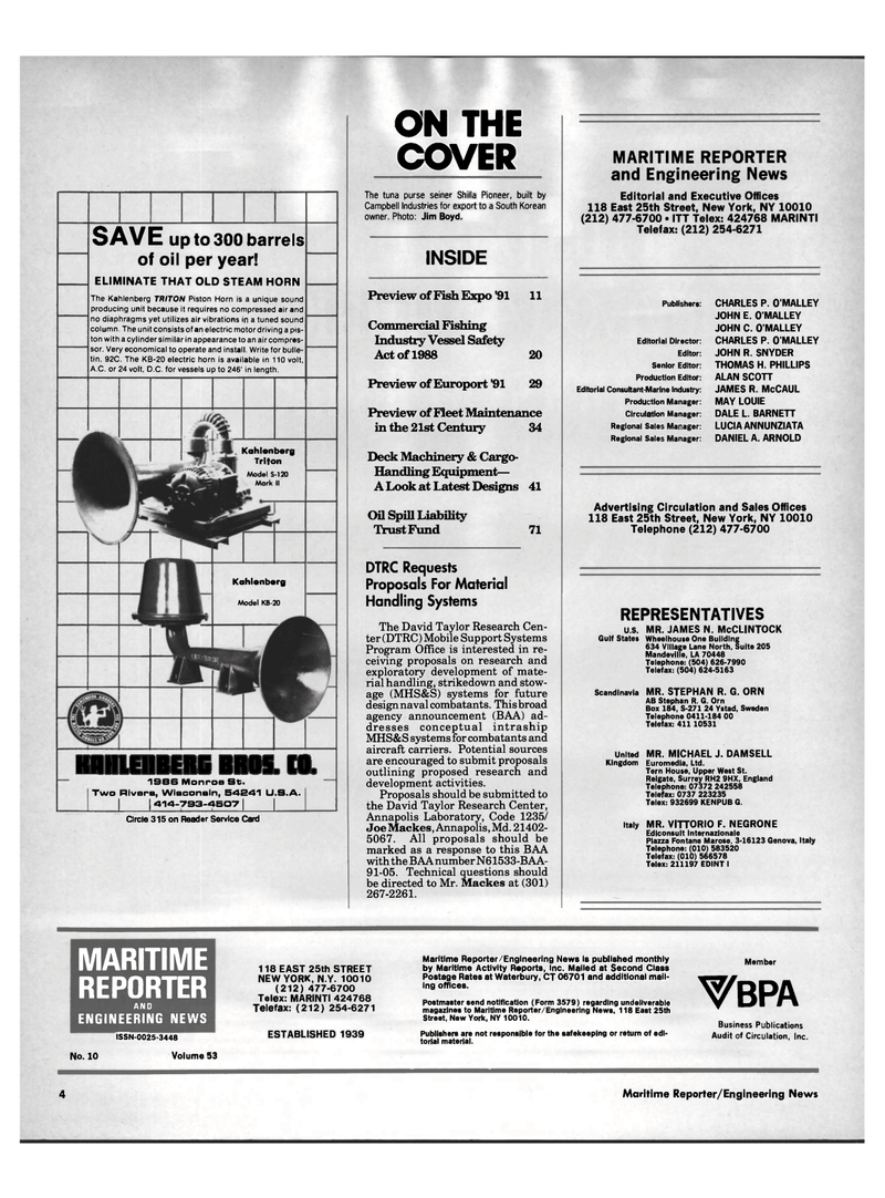 Maritime Reporter Magazine, page 2,  Oct 1991