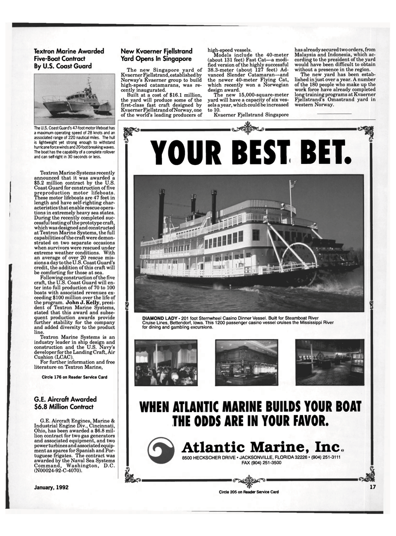 Maritime Reporter Magazine, page 15,  Jan 1992