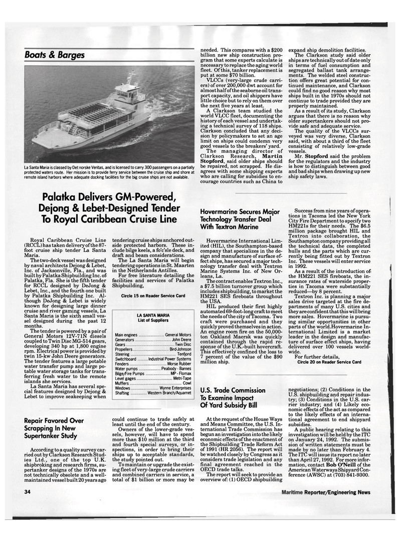 Maritime Reporter Magazine, page 32,  Jan 1992
