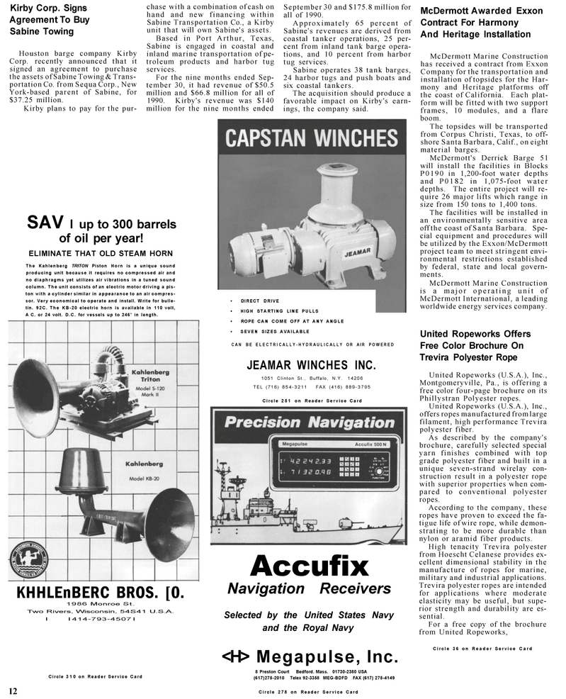 Maritime Reporter Magazine, page 10,  Mar 1992