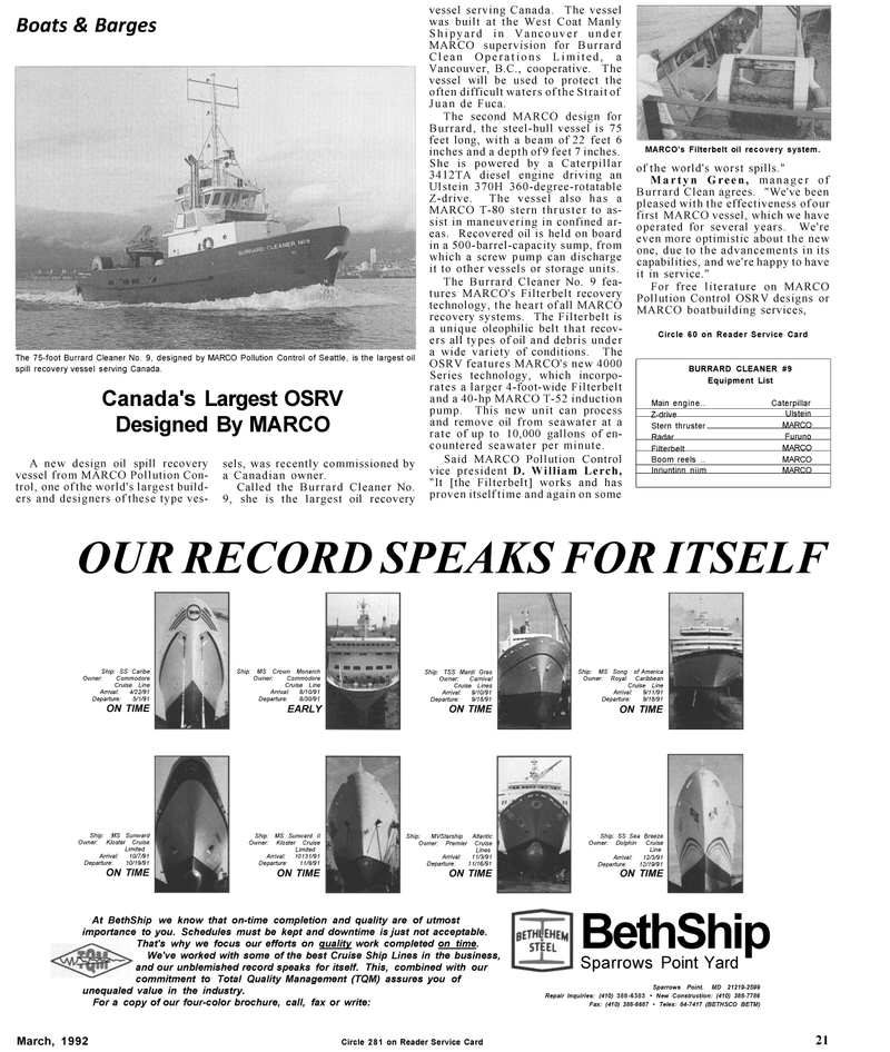 Maritime Reporter Magazine, page 19,  Mar 1992
