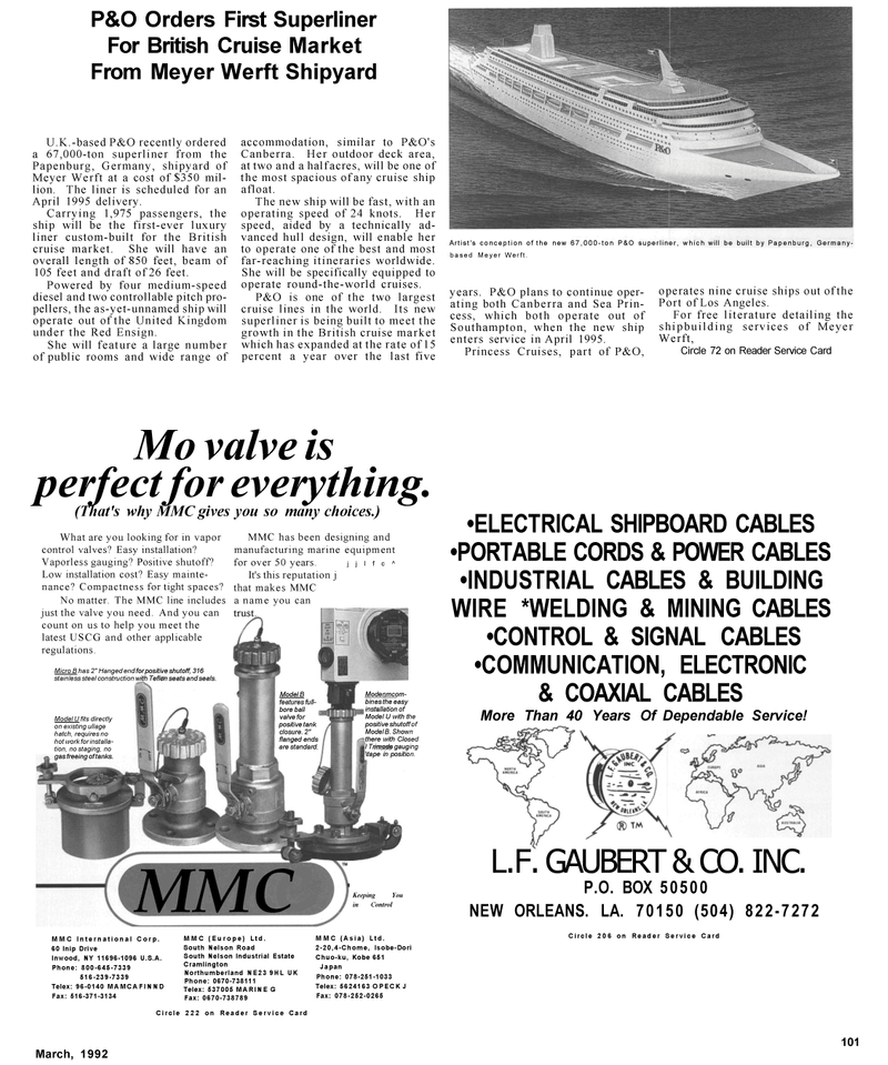 Maritime Reporter Magazine, page 21,  Mar 1992
