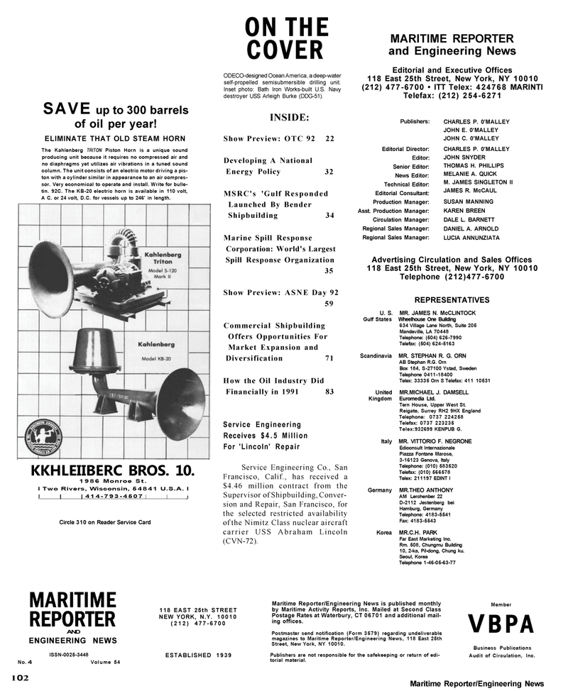 Maritime Reporter Magazine, page 2,  Apr 1992