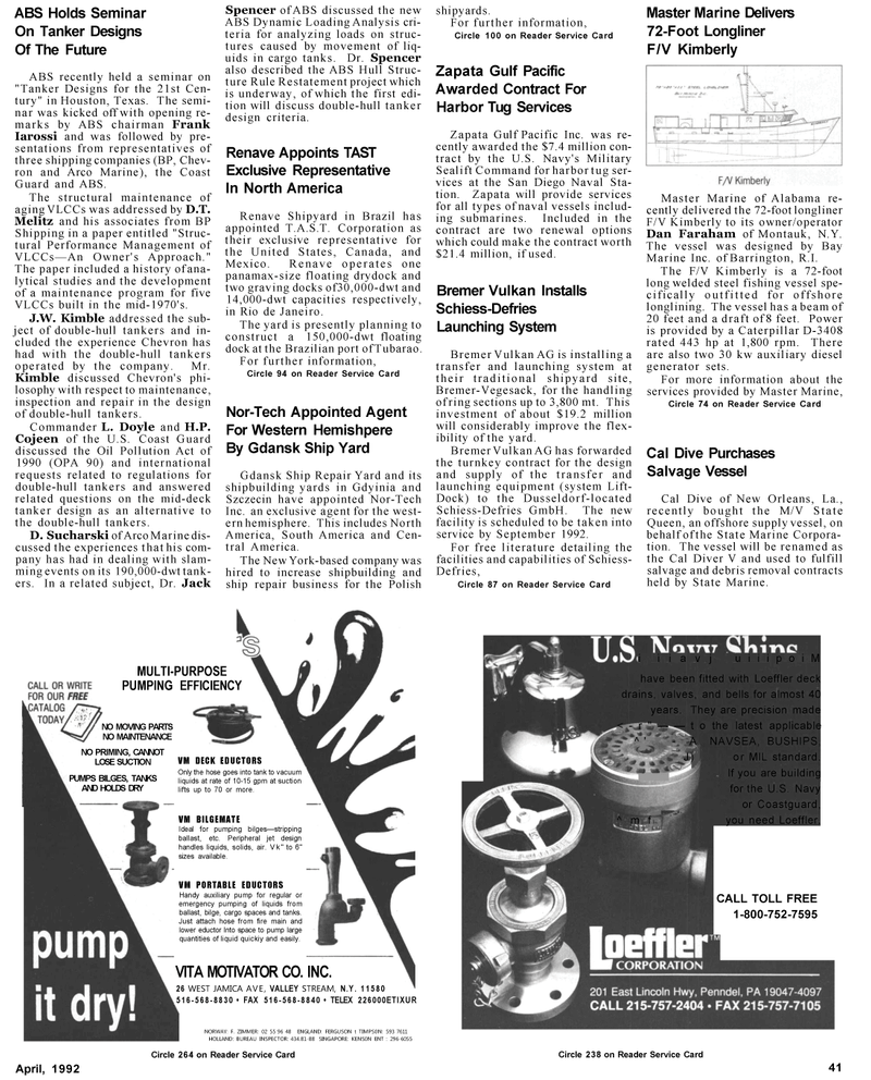 Maritime Reporter Magazine, page 43,  Apr 1992