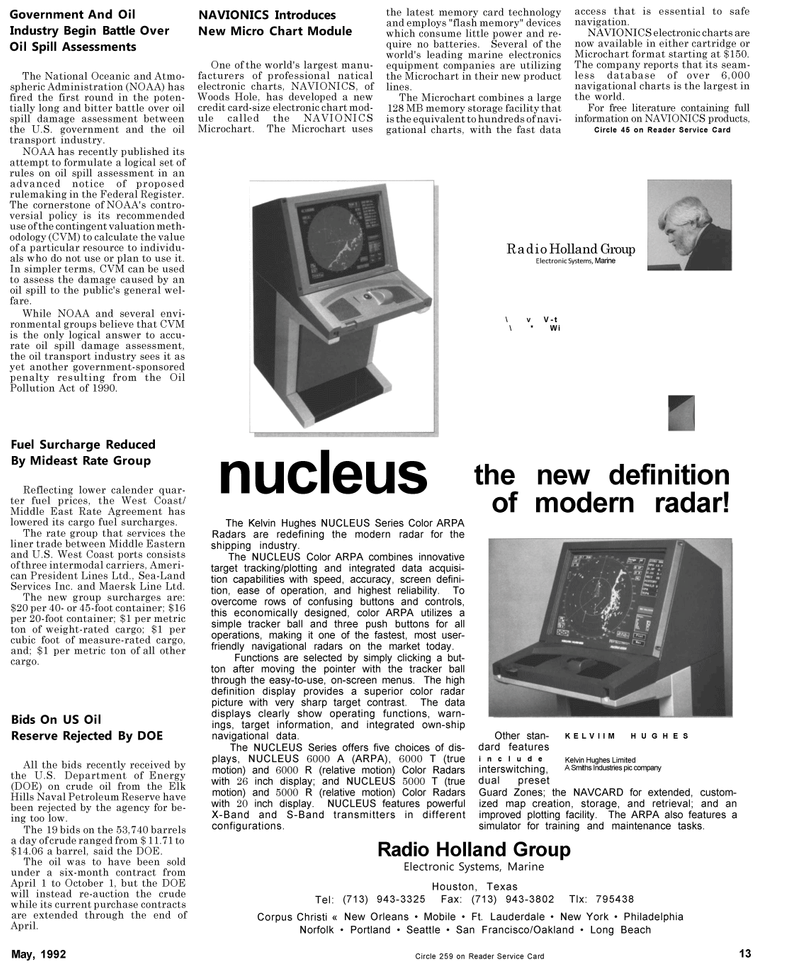 Maritime Reporter Magazine, page 13,  May 1992