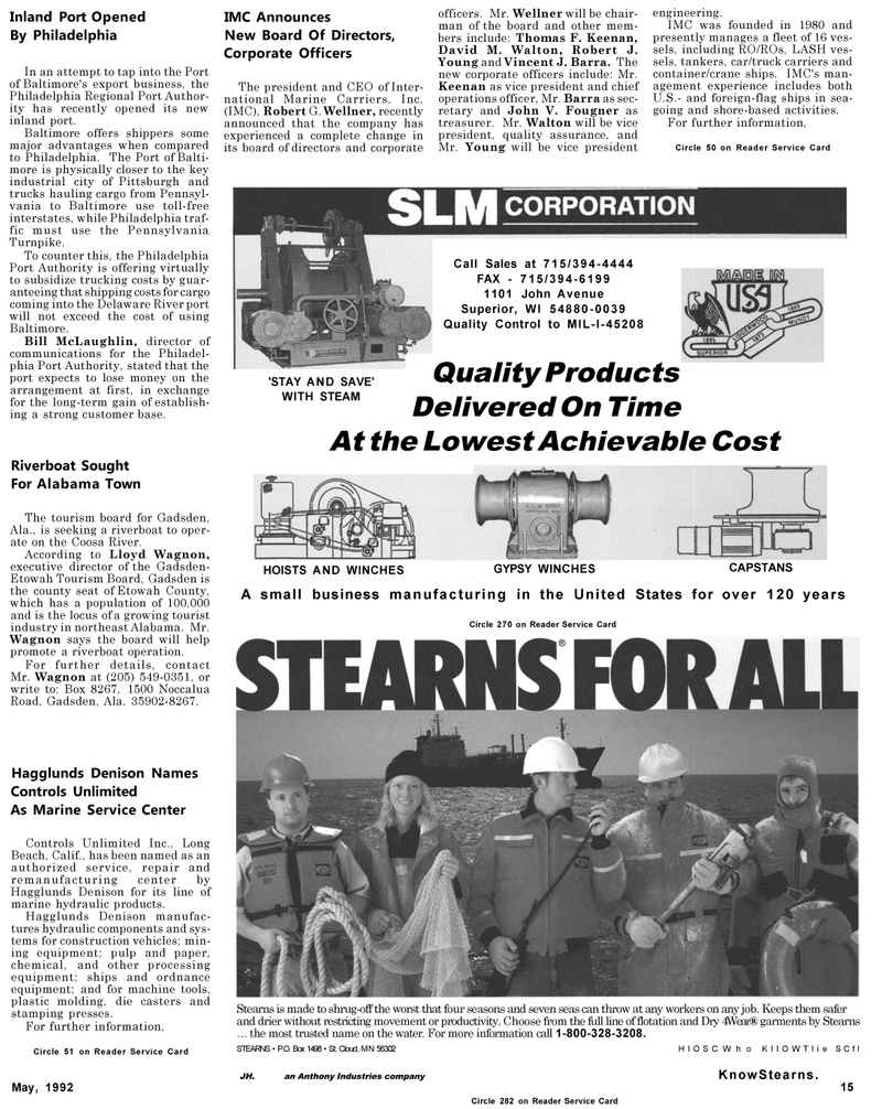 Maritime Reporter Magazine, page 15,  May 1992