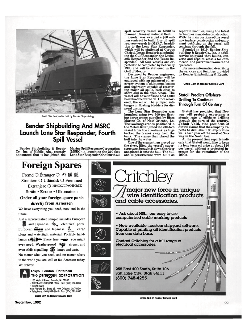 Maritime Reporter Magazine, page 101,  Sep 1992