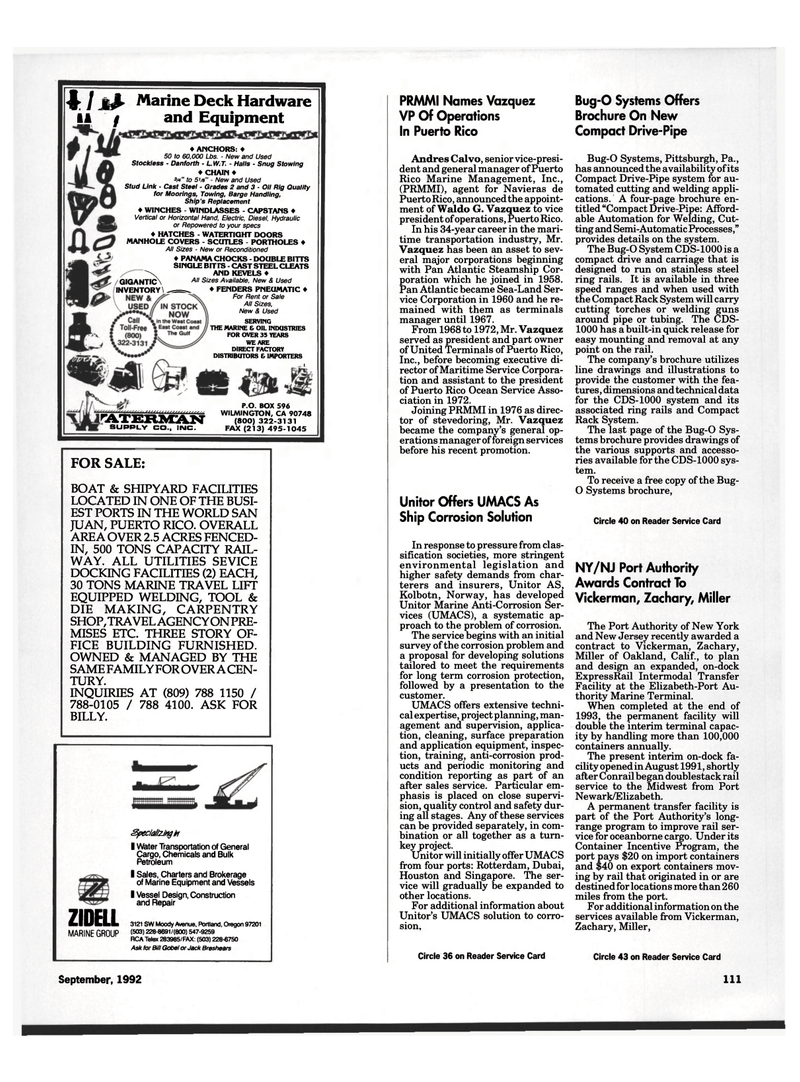 Maritime Reporter Magazine, page 111,  Sep 1992