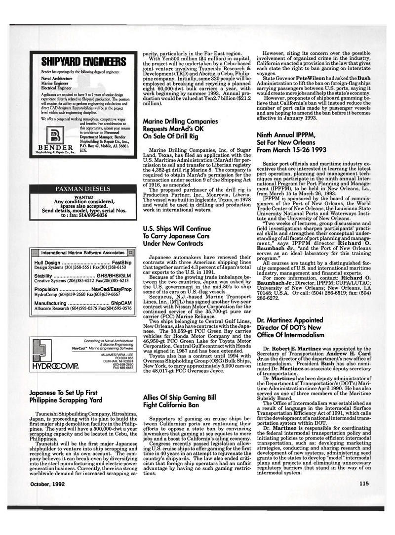 Maritime Reporter Magazine, page 112,  Oct 1992