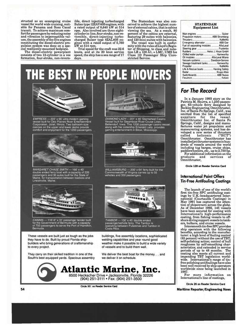 Maritime Reporter Magazine, page 52,  Mar 1993
