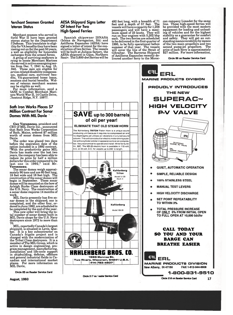 Maritime Reporter Magazine, page 15,  Aug 1993