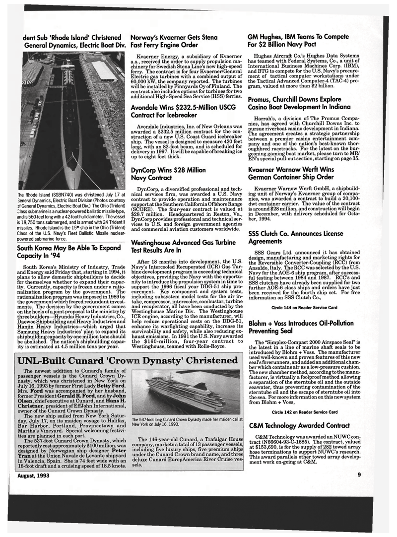 Maritime Reporter Magazine, page 7,  Aug 1993