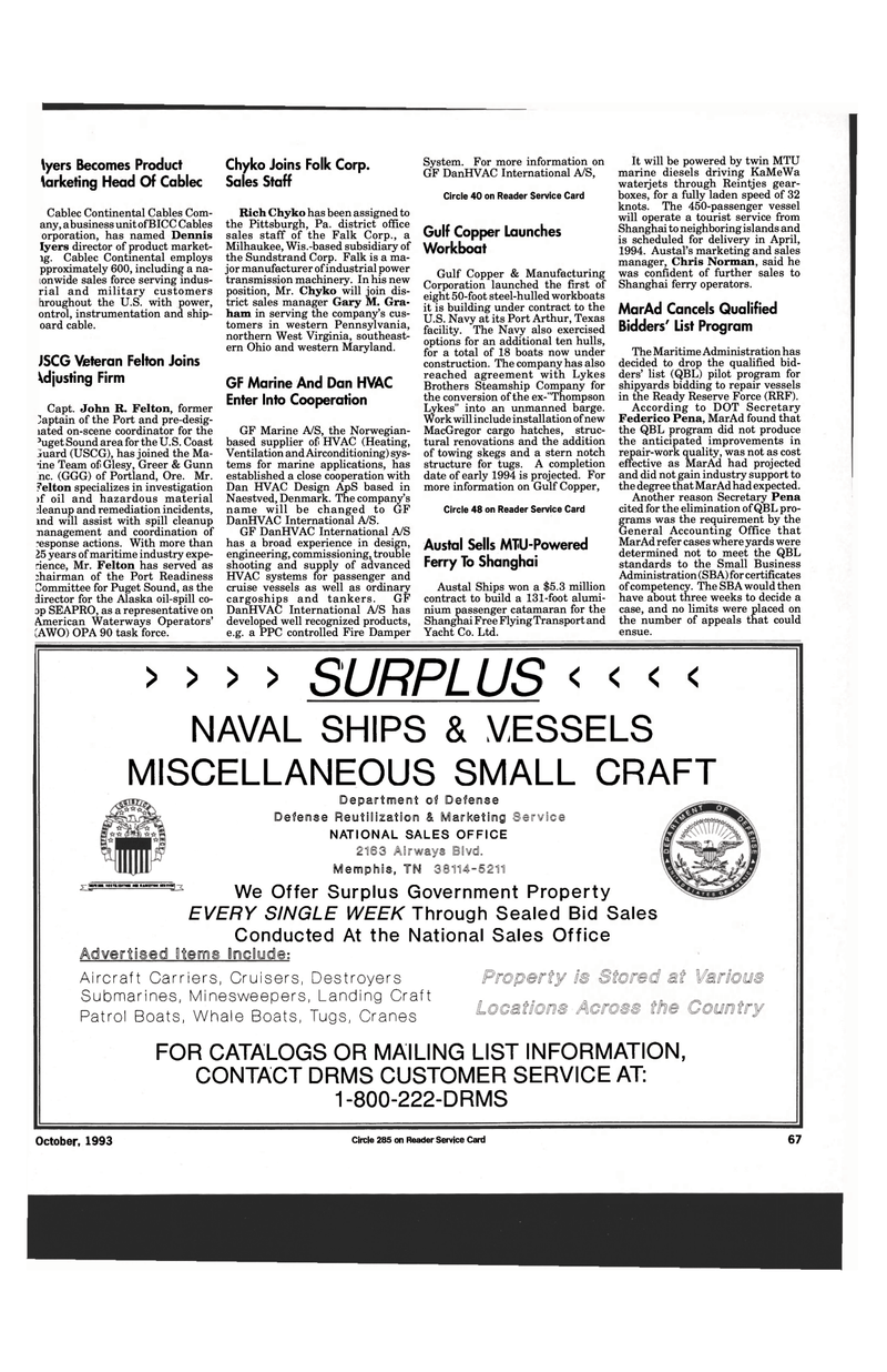 Maritime Reporter Magazine, page 65,  Oct 1993