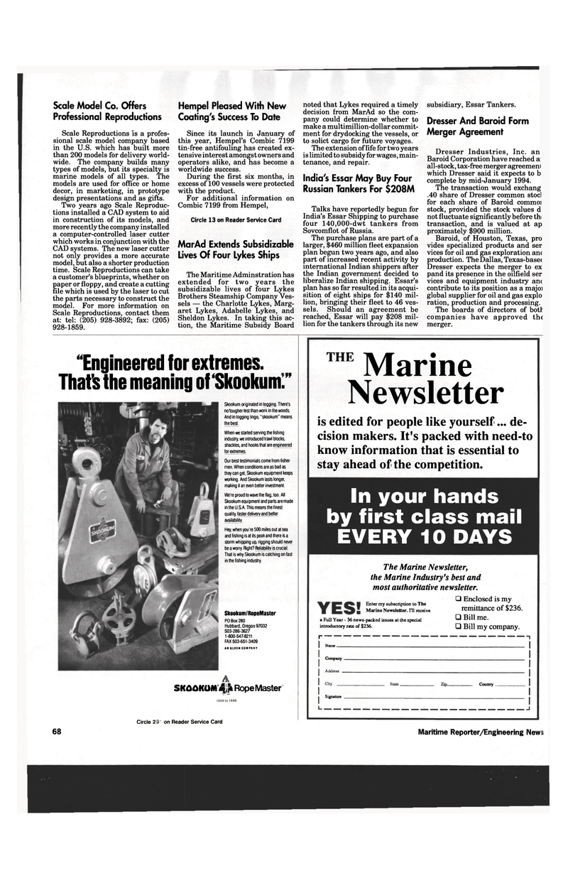 Maritime Reporter Magazine, page 66,  Oct 1993