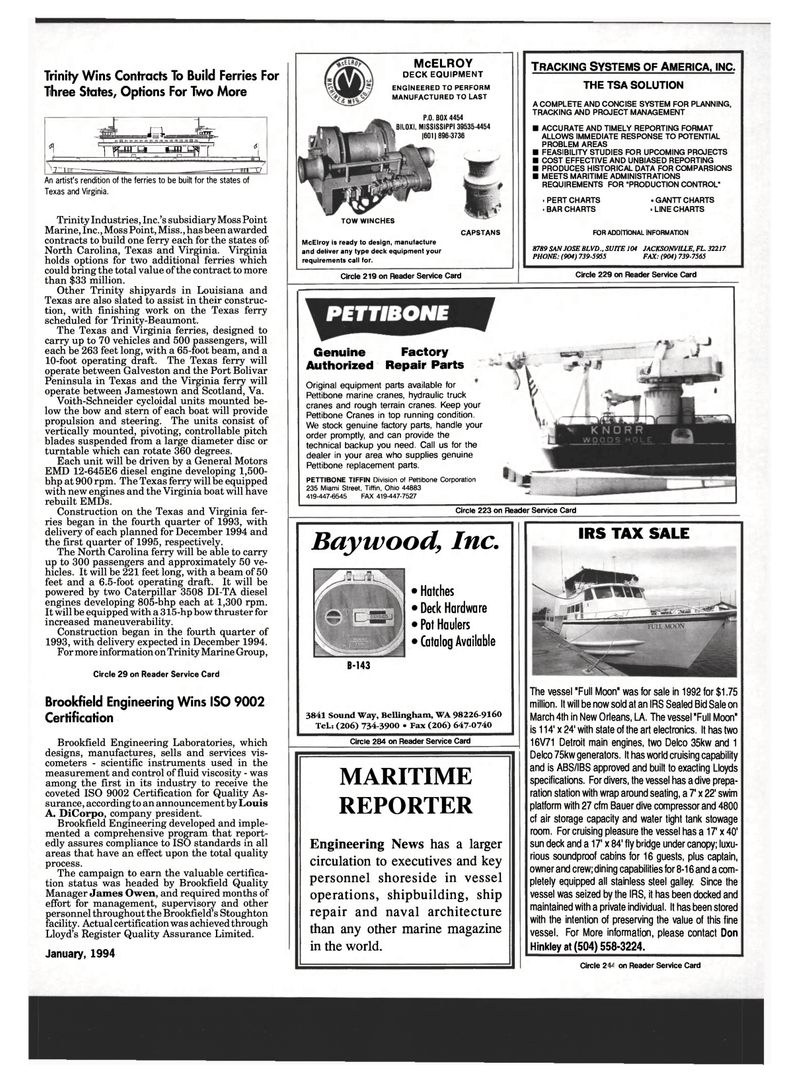 Maritime Reporter Magazine, page 19,  Jan 1994