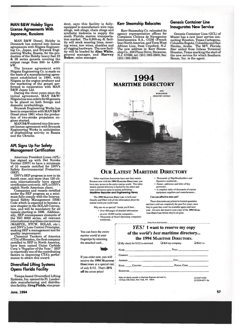 Maritime Reporter Magazine, page 51,  Jun 1994