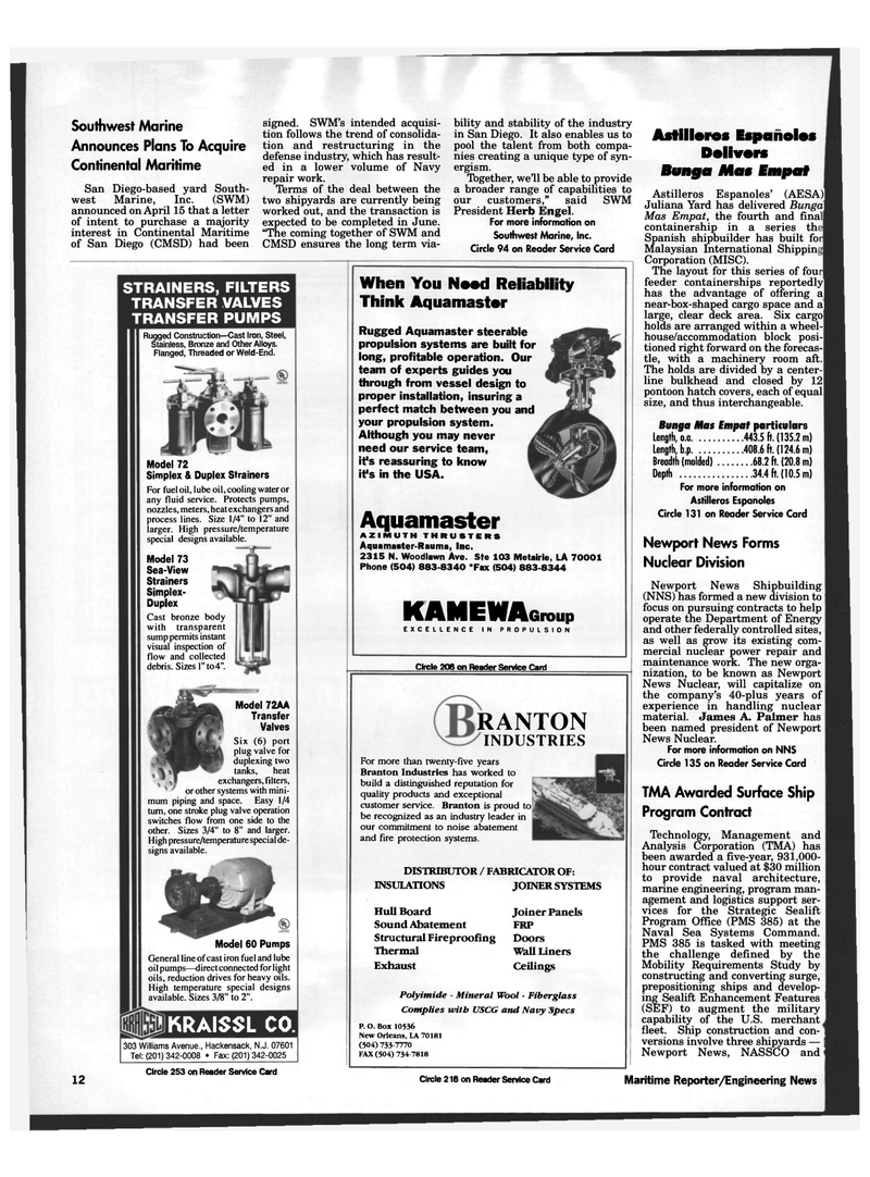 Maritime Reporter Magazine, page 10,  May 1996
