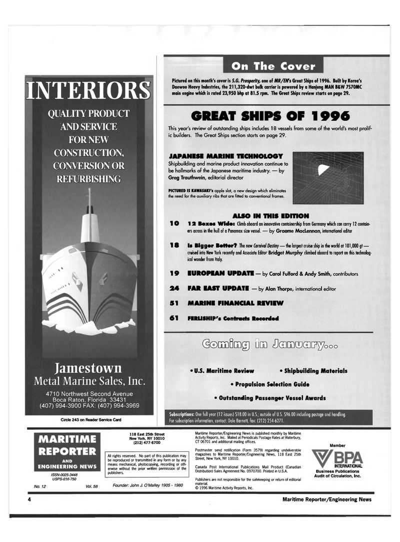 Maritime Reporter Magazine, page 2,  Dec 1996
