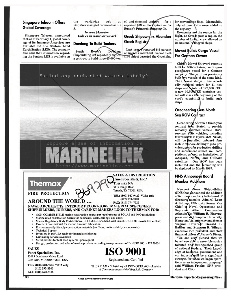 Maritime Reporter Magazine, page 100,  Feb 1997