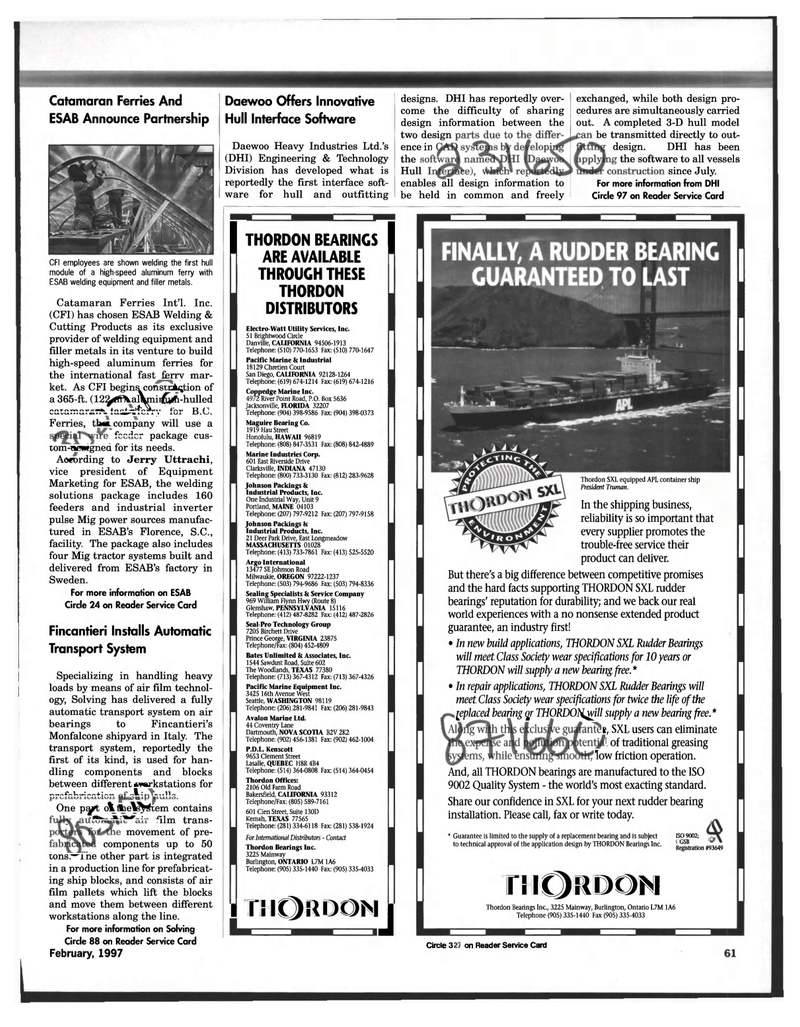Maritime Reporter Magazine, page 61,  Feb 1997