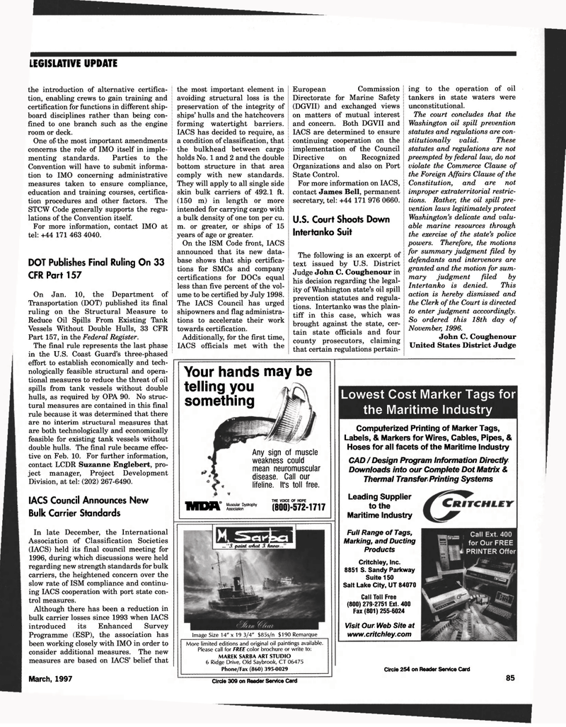 Maritime Reporter Magazine, page 77,  Mar 1997