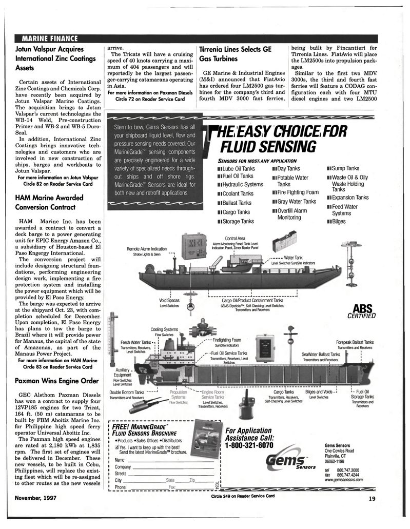 Maritime Reporter Magazine, page 19,  Nov 1997