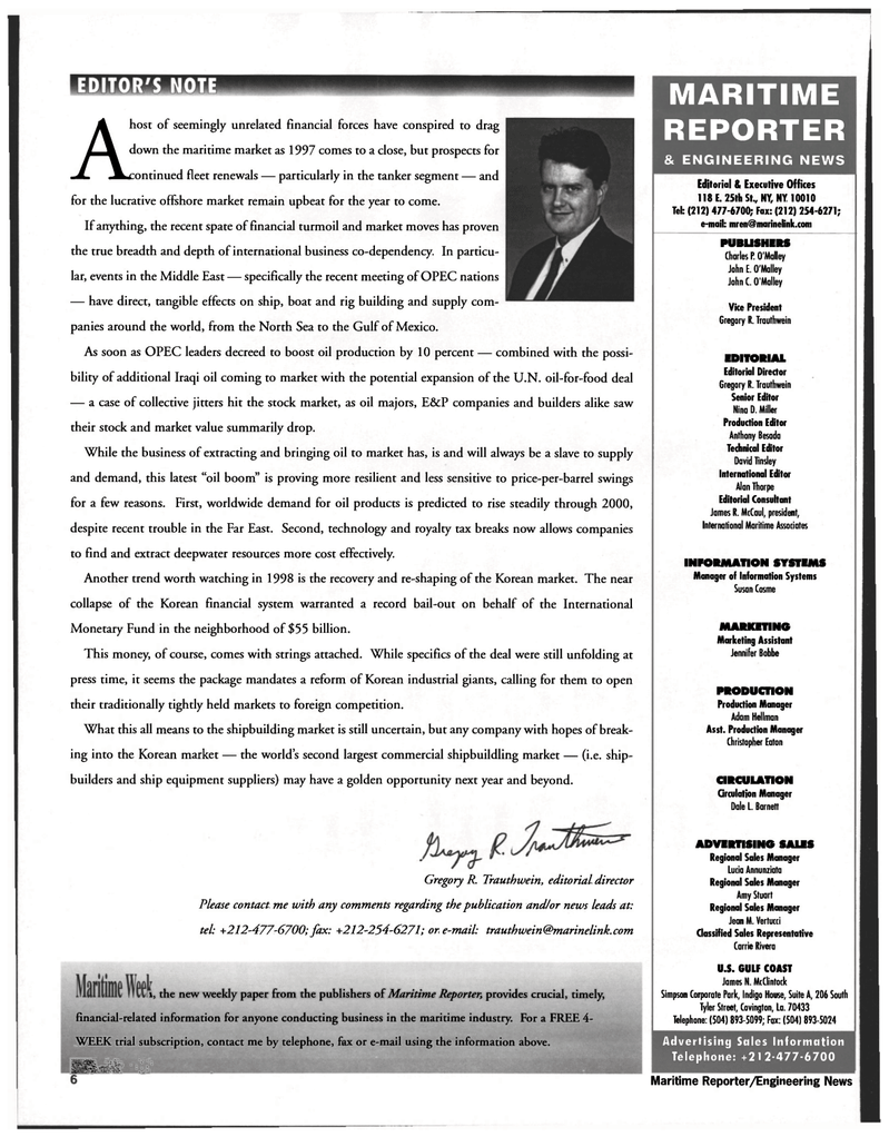 Maritime Reporter Magazine, page 6,  Dec 1997