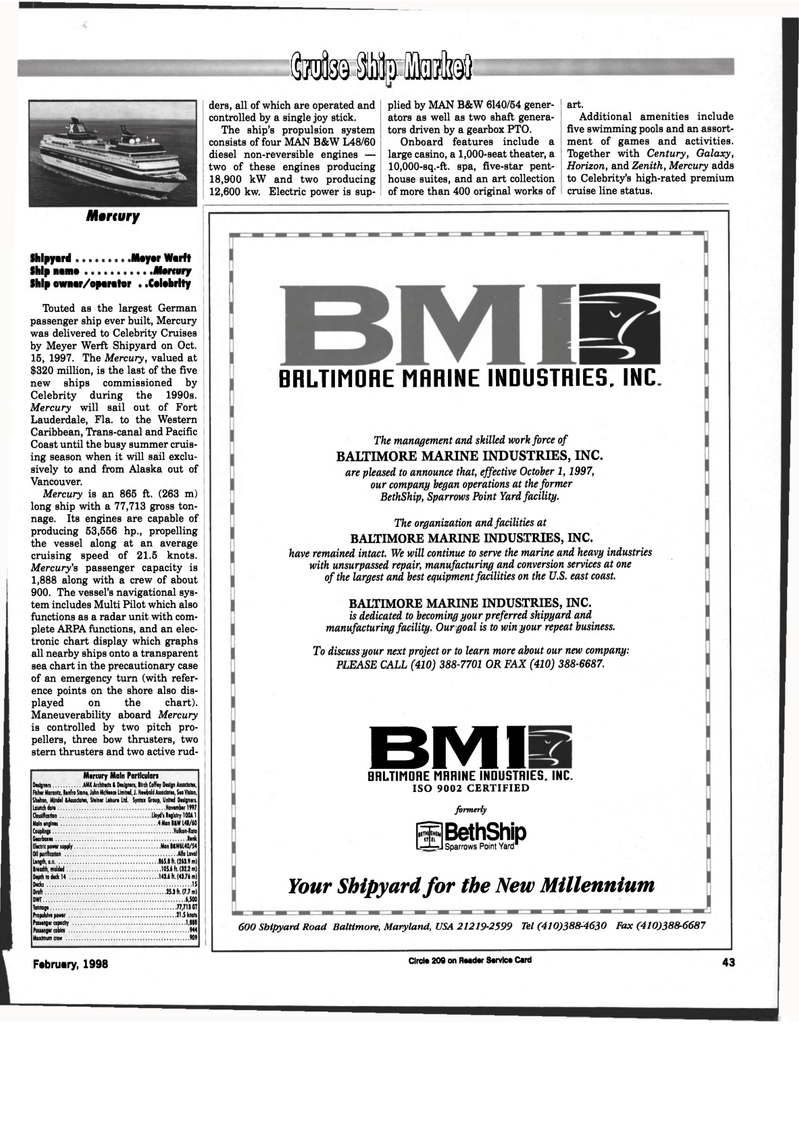 Maritime Reporter Magazine, page 45,  Feb 1998