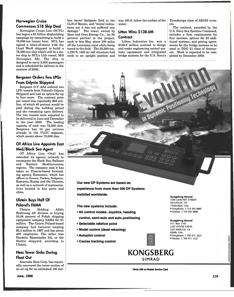 Maritime Reporter Magazine, page 117,  Jun 1998