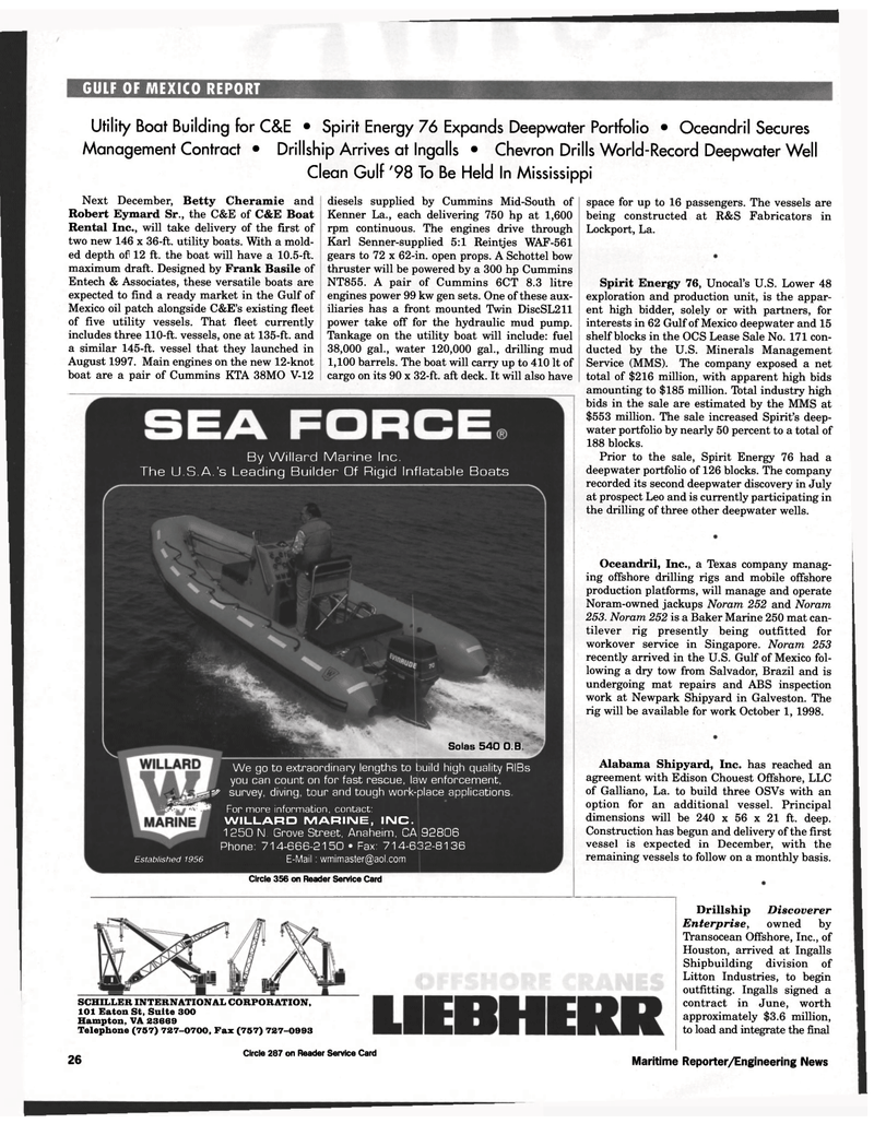 Maritime Reporter Magazine, page 26,  Oct 1998