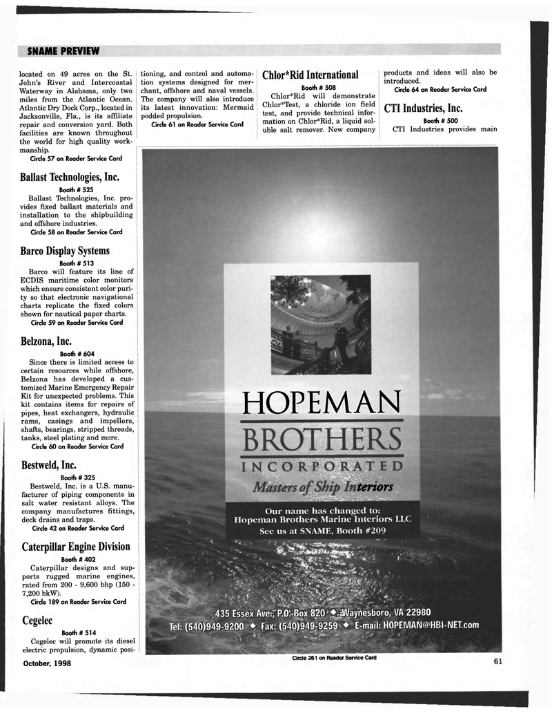 Maritime Reporter Magazine, page 61,  Oct 1998