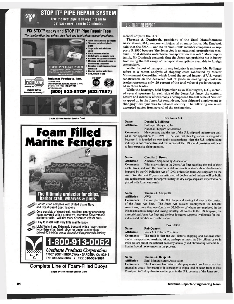 Maritime Reporter Magazine, page 94,  Oct 1998