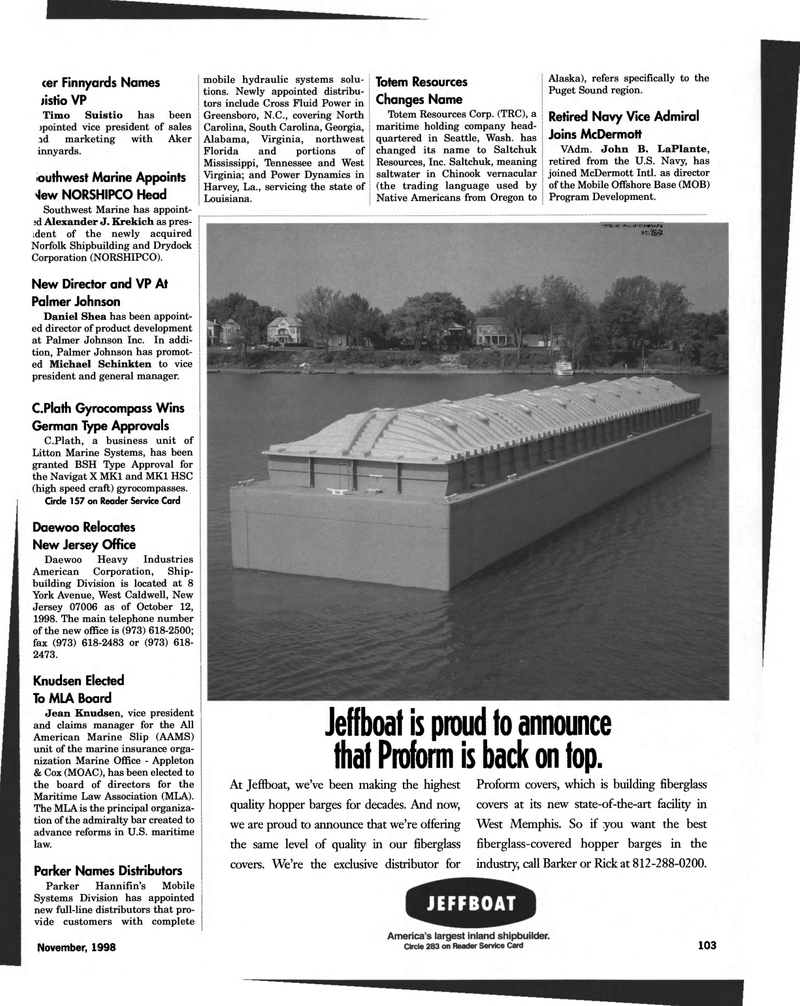 Maritime Reporter Magazine, page 103,  Nov 1998