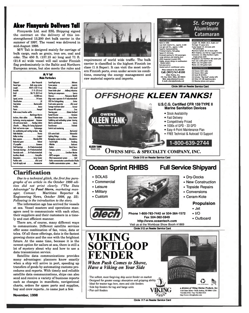 Maritime Reporter Magazine, page 123,  Nov 1998