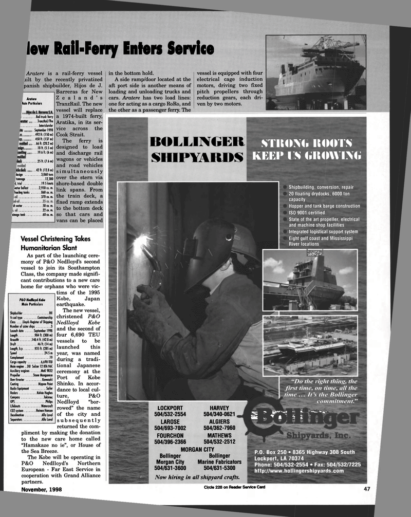 Maritime Reporter Magazine, page 47,  Nov 1998
