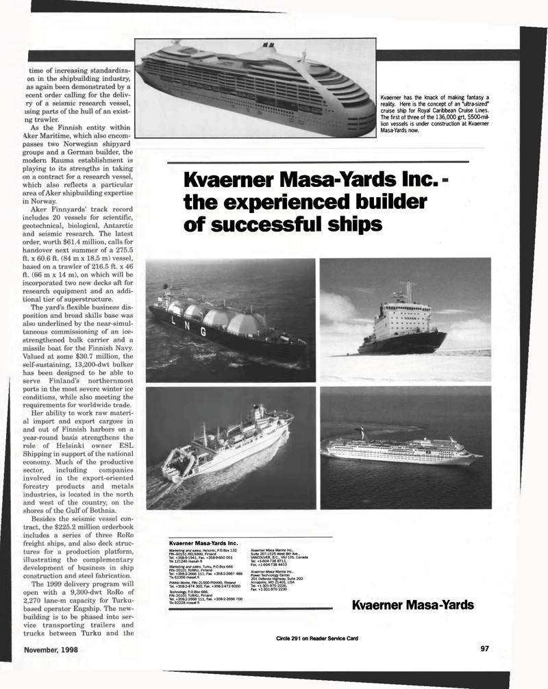 Maritime Reporter Magazine, page 97,  Nov 1998