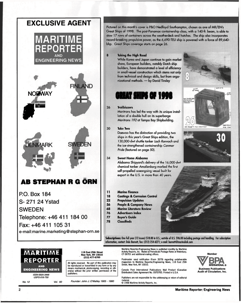 Maritime Reporter Magazine, page 2,  Dec 1998