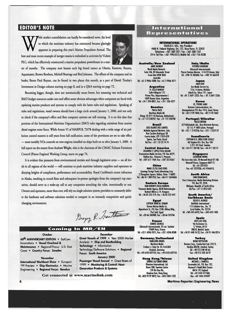 Maritime Reporter Magazine, page 6,  Sep 1999