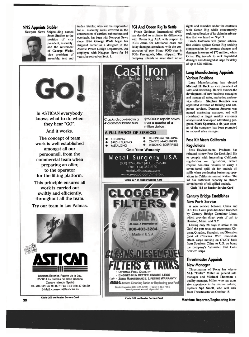 Maritime Reporter Magazine, page 30,  Oct 1999