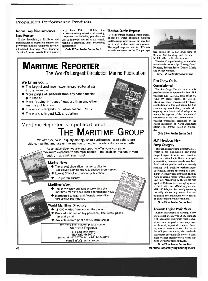 Maritime Reporter Magazine, page 58,  Oct 1999