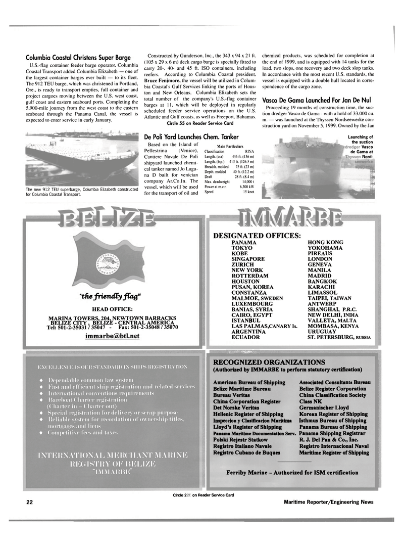 Maritime Reporter Magazine, page 22,  Jan 2000