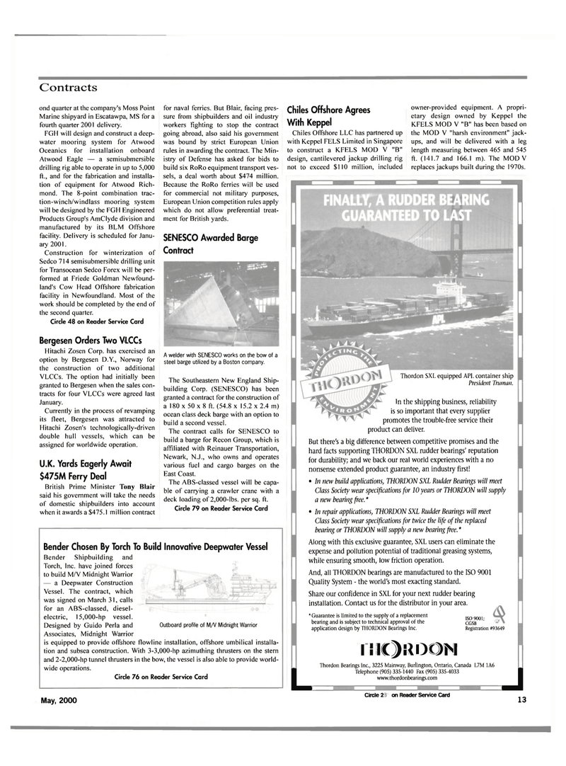 Maritime Reporter Magazine, page 13,  May 2000