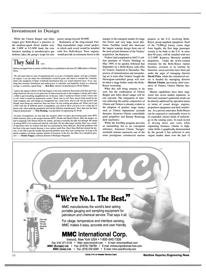 Maritime Reporter Magazine, page 10,  Jun 15, 2000