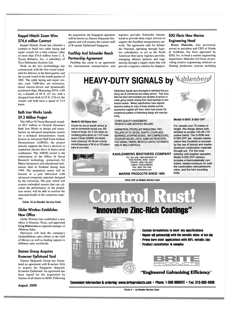 Maritime Reporter Magazine, page 19,  Aug 2000