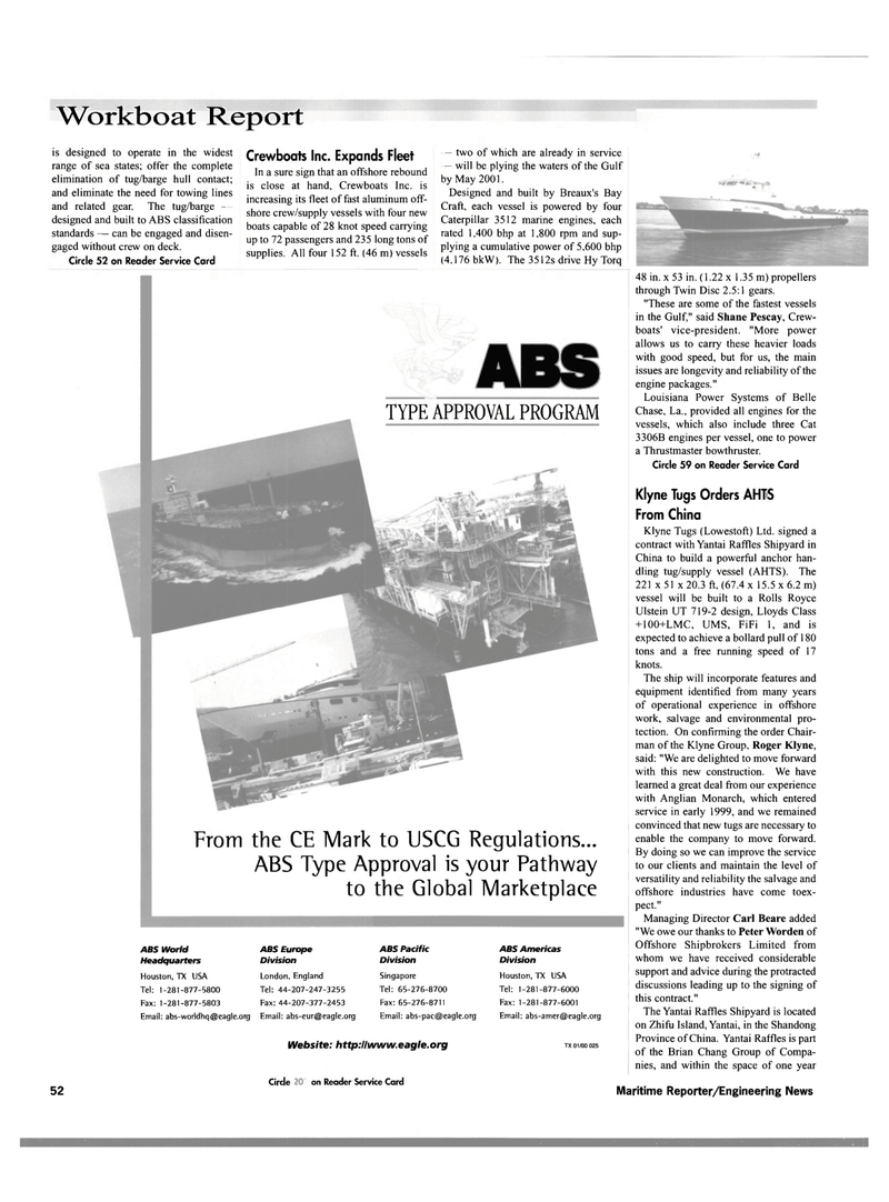 Maritime Reporter Magazine, page 54,  Nov 2000